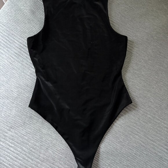 Naked Wardrobe Liquid Suede High-Neck Black Bodysuit - Picture 8 of 10